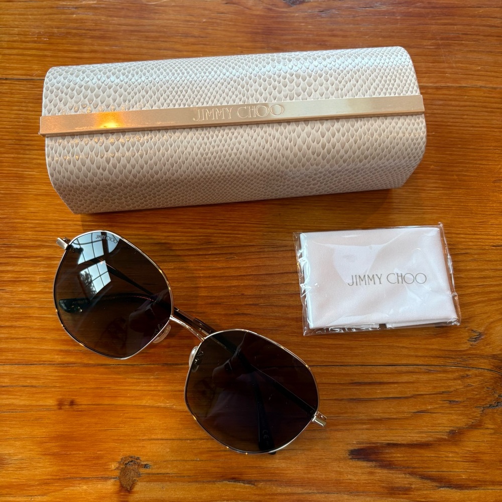 Jimmy‎ Choo Women's Astra Sunglasses, Gold brown lense aviator classic new